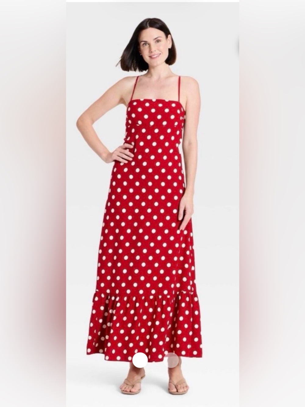 A New Day red polka dot maxi dress with adjustable tie back and side zip
